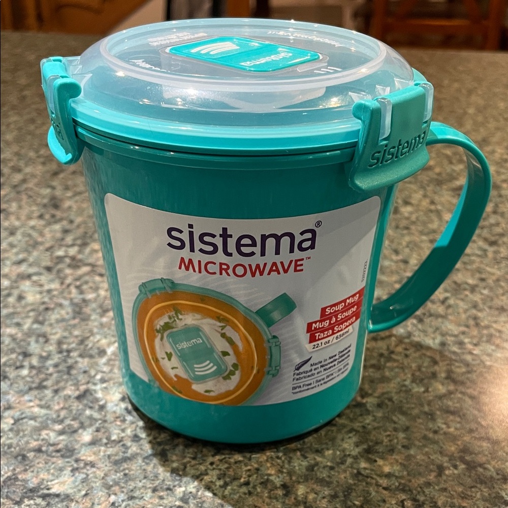 Sistema Teal Microwave Soup Mug with Locking Lid and Handle NEW